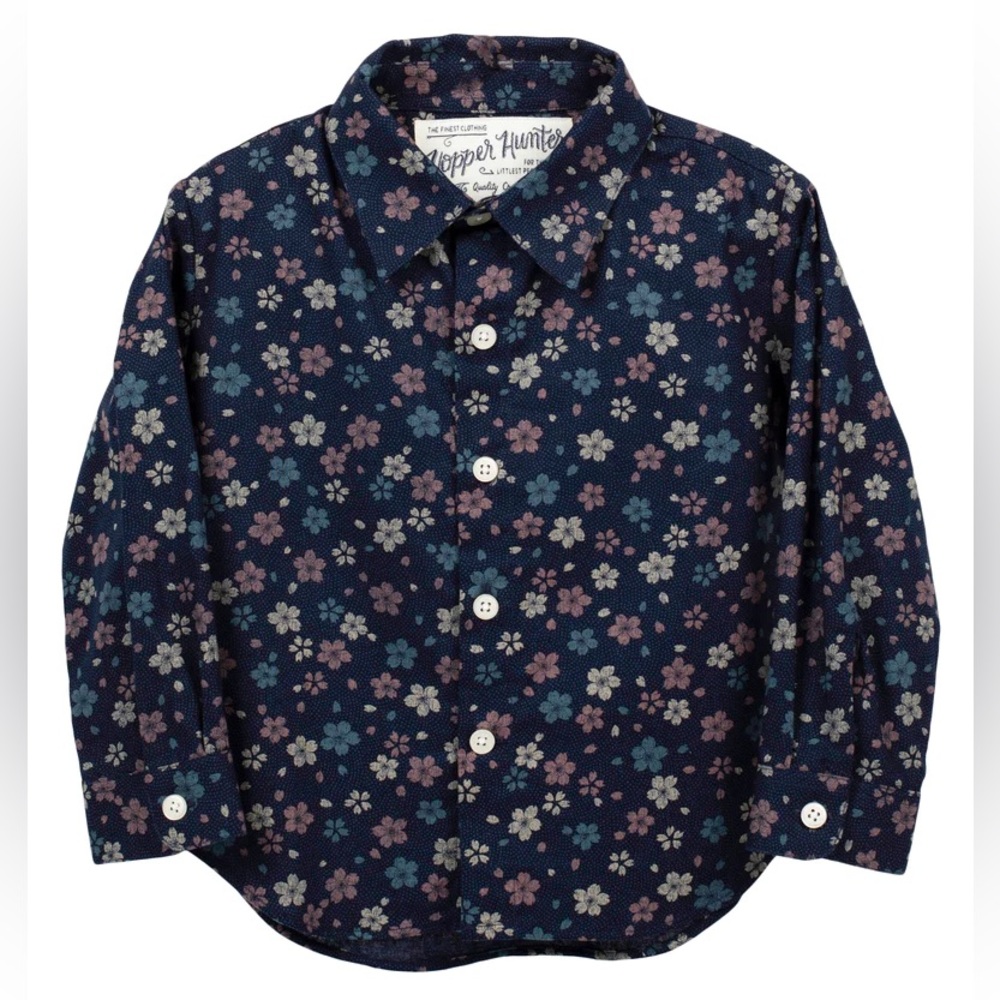 Eighteen Waits Blue Floral Patterned 100% cotton Button Up